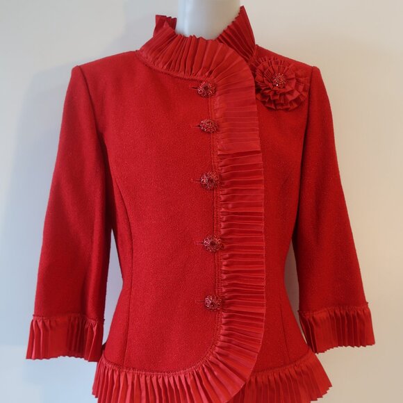 St. John Red Blazer with Pleated Trim Sz 12 - Picture 3 of 10